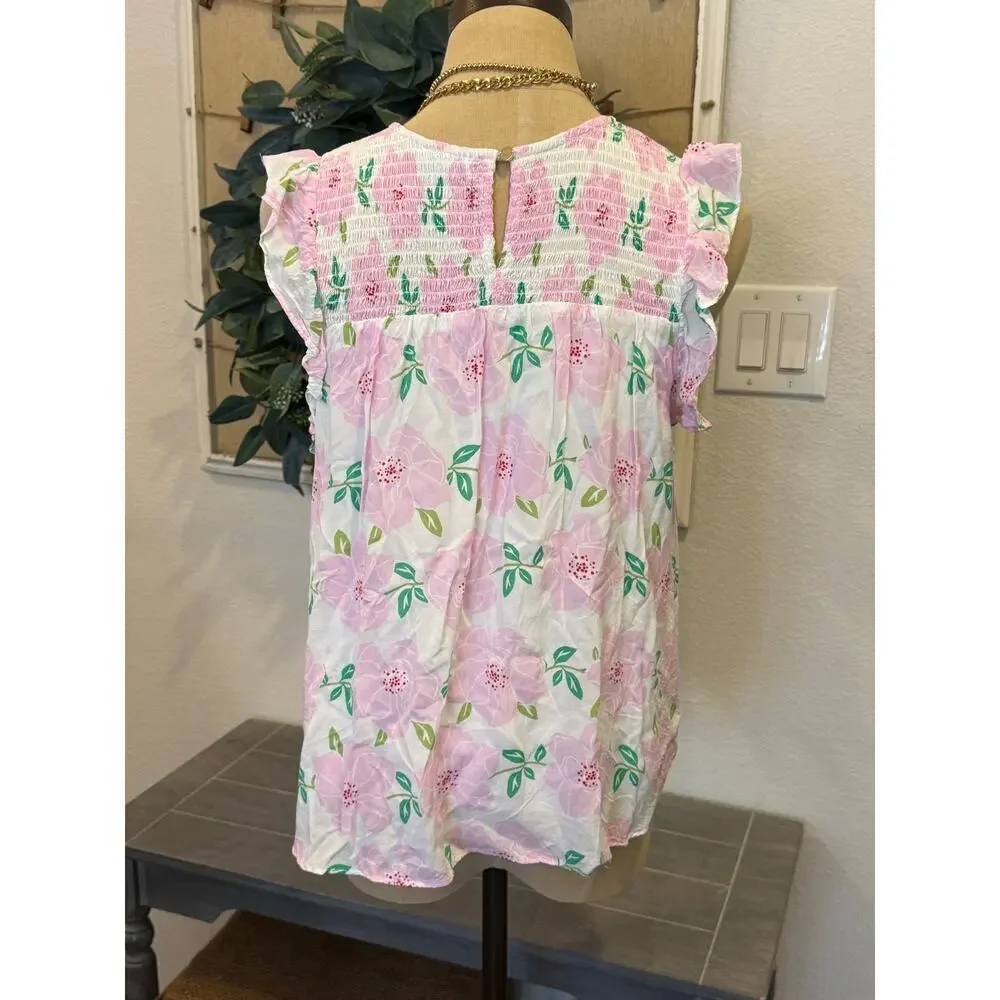 DRAPER JAMES Pink Floral Ruffle Sleeve Shirt Top Women size S Romantic Ruffles - Picture 4 of 8